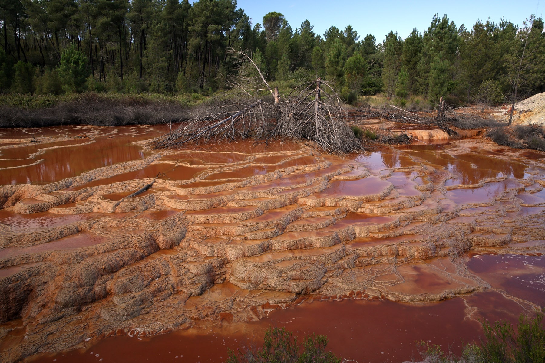 Acid mine drainage in the Tintillo river,downstream from the Atalaya open pit